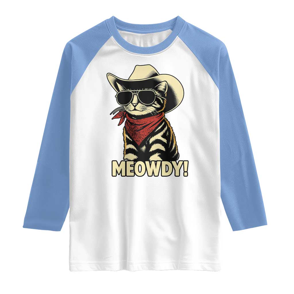 Vintage Cowboy Cat Raglan Shirt Retro 90s Western Country Rodeo Meowdy Partner - Wonder Print Shop