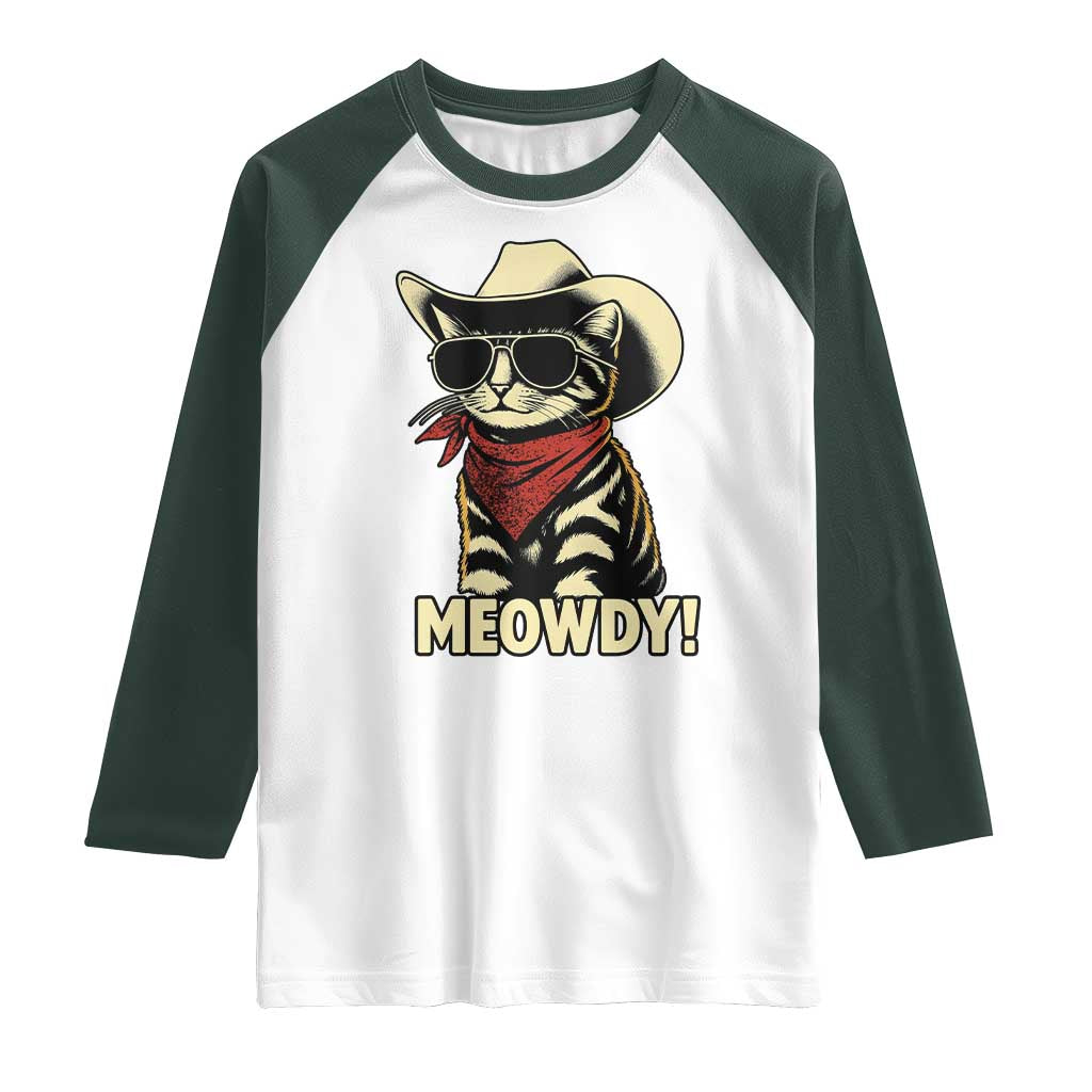 Vintage Cowboy Cat Raglan Shirt Retro 90s Western Country Rodeo Meowdy Partner - Wonder Print Shop