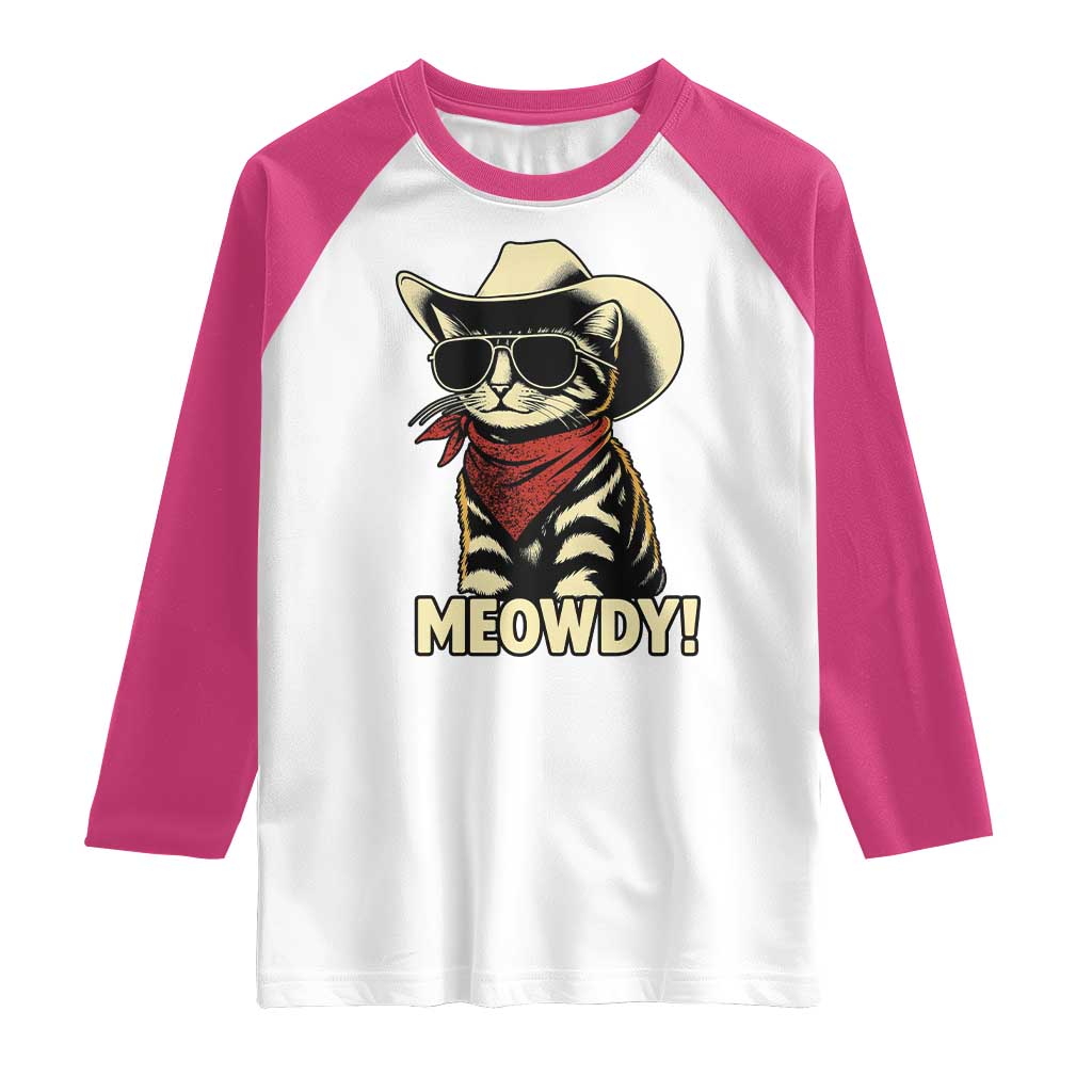 Vintage Cowboy Cat Raglan Shirt Retro 90s Western Country Rodeo Meowdy Partner - Wonder Print Shop