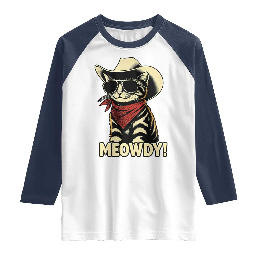 Vintage Cowboy Cat Raglan Shirt Retro 90s Western Country Rodeo Meowdy Partner - Wonder Print Shop