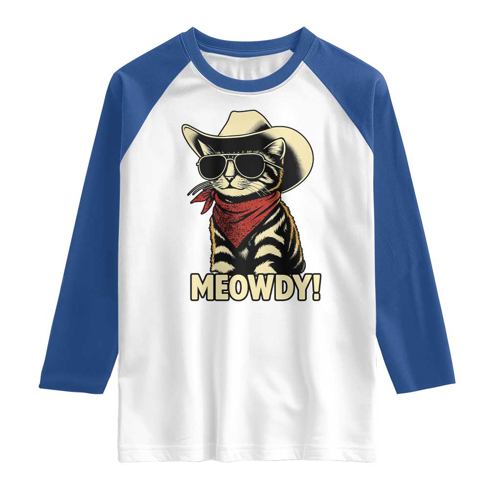 Vintage Cowboy Cat Raglan Shirt Retro 90s Western Country Rodeo Meowdy Partner - Wonder Print Shop