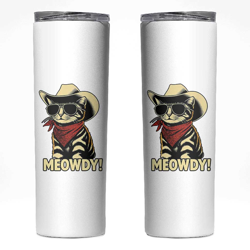 Vintage Cowboy Cat Skinny Tumbler Retro 90s Western Country Rodeo Meowdy Partner - Wonder Print Shop