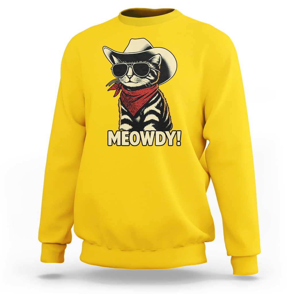 Vintage Cowboy Cat Sweatshirt Retro 90s Western Country Rodeo Meowdy Partner - Wonder Print Shop