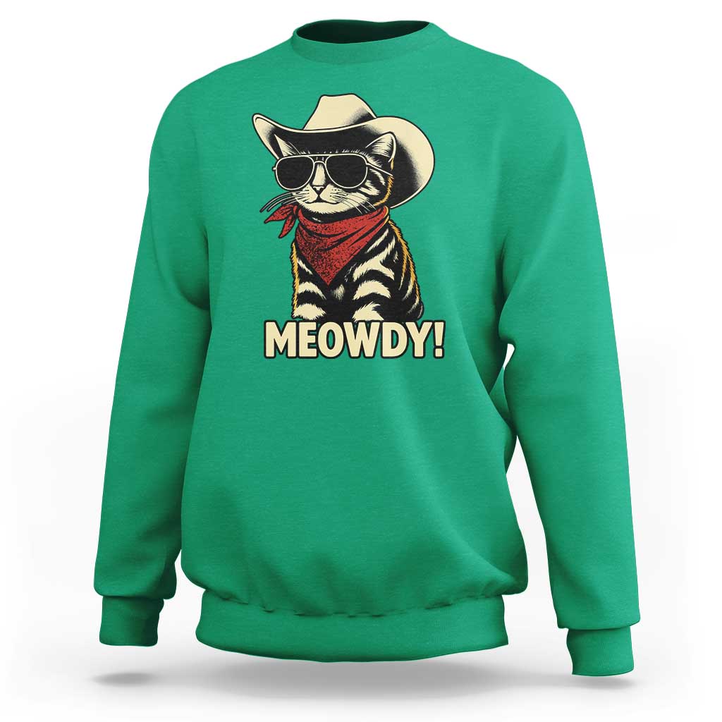 Vintage Cowboy Cat Sweatshirt Retro 90s Western Country Rodeo Meowdy Partner - Wonder Print Shop
