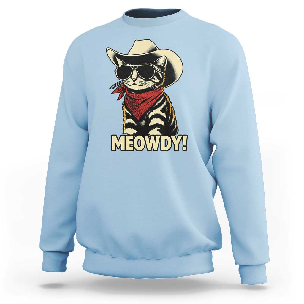 Vintage Cowboy Cat Sweatshirt Retro 90s Western Country Rodeo Meowdy Partner - Wonder Print Shop