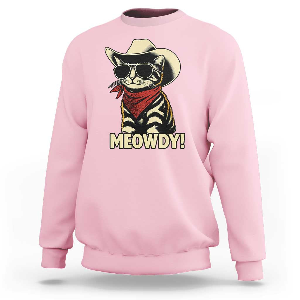 Vintage Cowboy Cat Sweatshirt Retro 90s Western Country Rodeo Meowdy Partner - Wonder Print Shop