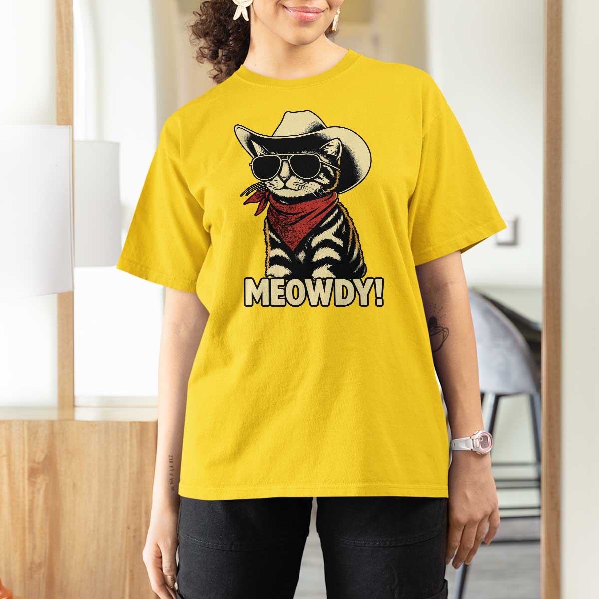 Vintage Cowboy Cat T Shirt For Women Retro 90s Western Country Rodeo Meowdy Partner - Wonder Print Shop