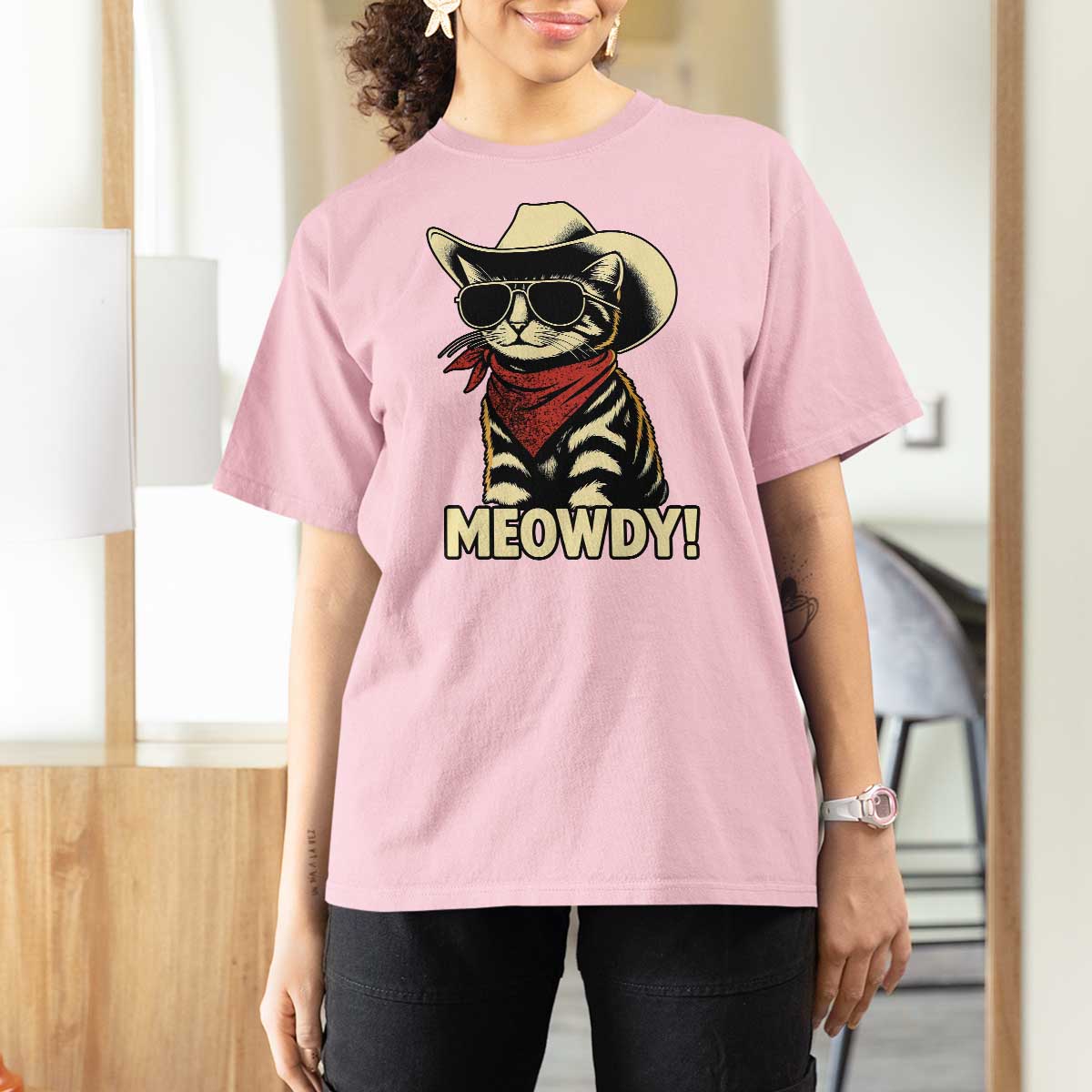 Vintage Cowboy Cat T Shirt For Women Retro 90s Western Country Rodeo Meowdy Partner - Wonder Print Shop