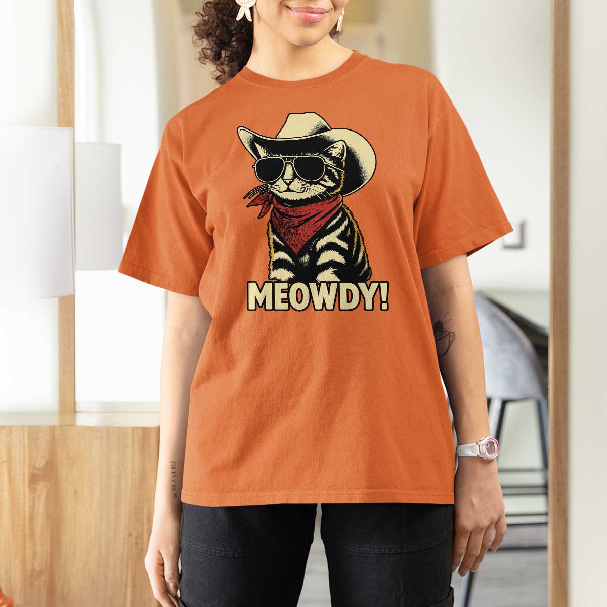 Vintage Cowboy Cat T Shirt For Women Retro 90s Western Country Rodeo Meowdy Partner - Wonder Print Shop