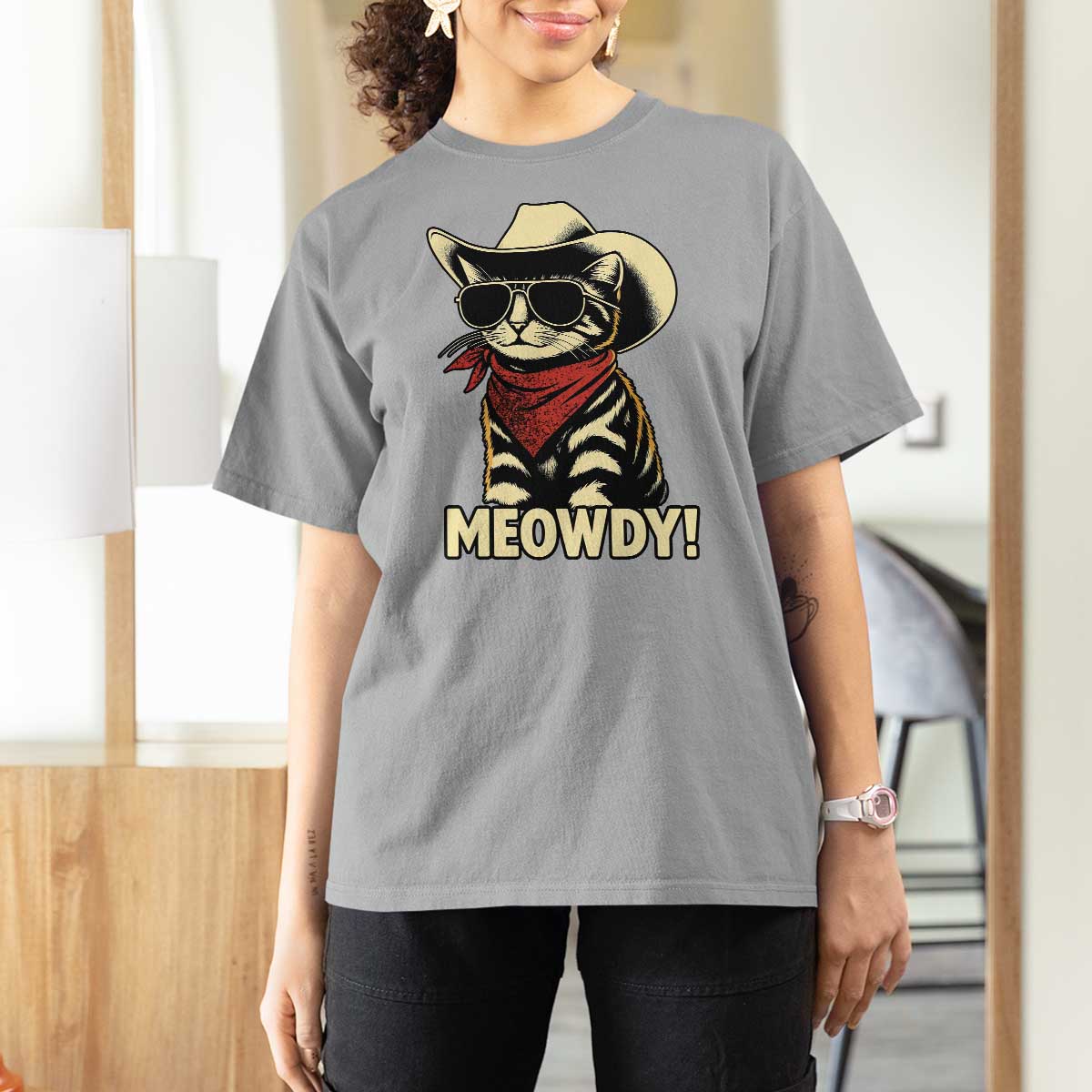 Vintage Cowboy Cat T Shirt For Women Retro 90s Western Country Rodeo Meowdy Partner - Wonder Print Shop
