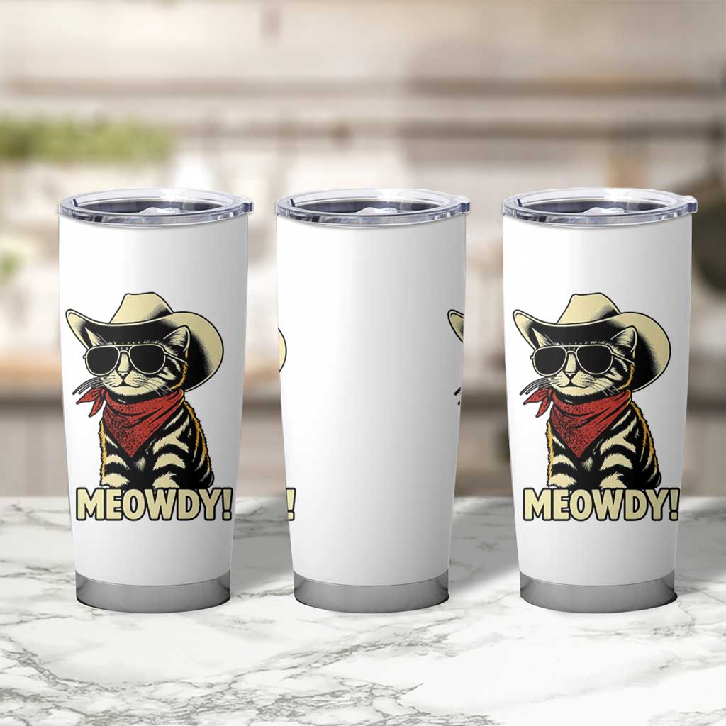 Vintage Cowboy Cat Tumbler Cup Retro 90s Western Country Rodeo Meowdy Partner - Wonder Print Shop
