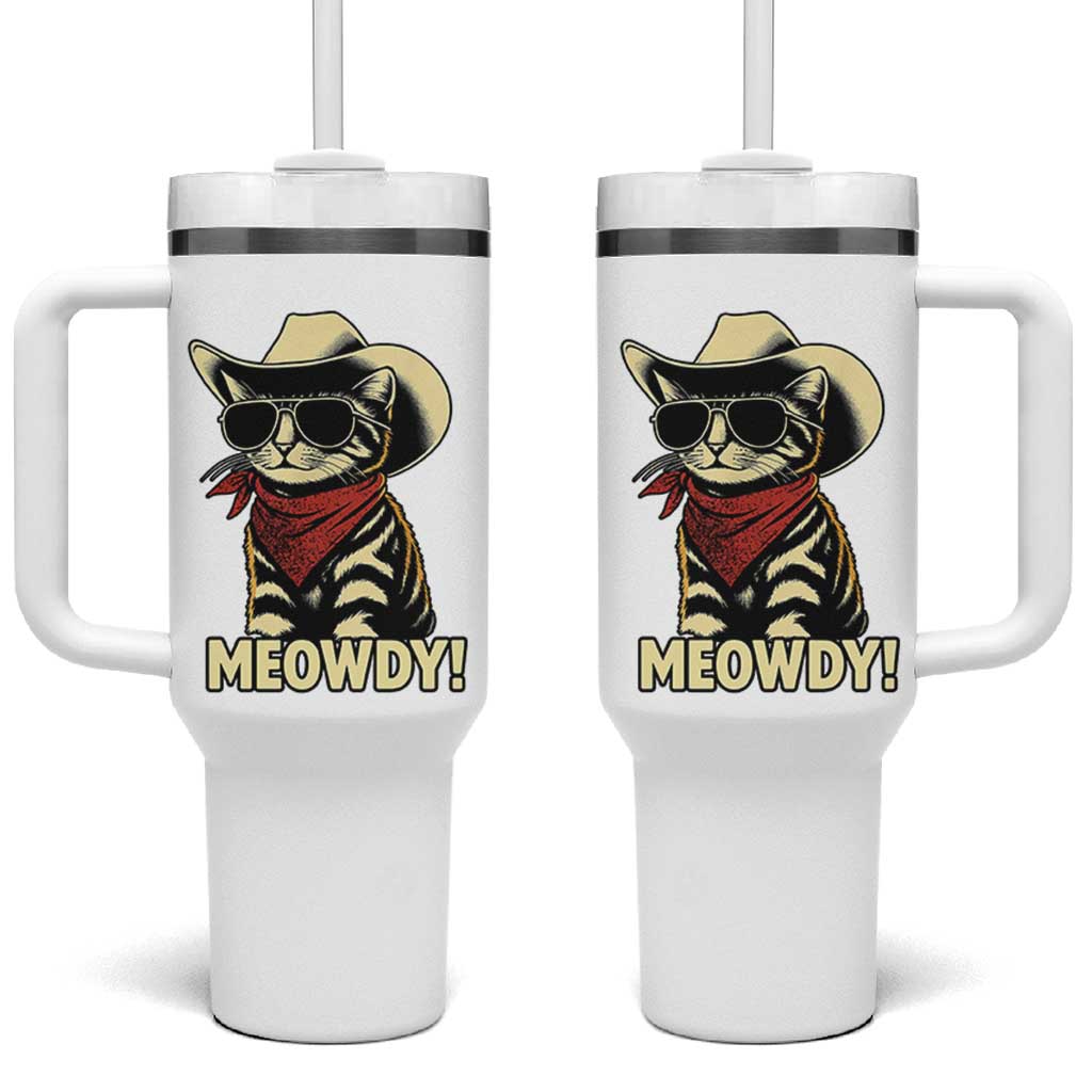 Vintage Cowboy Cat Tumbler With Handle Retro 90s Western Country Rodeo Meowdy Partner - Wonder Print Shop