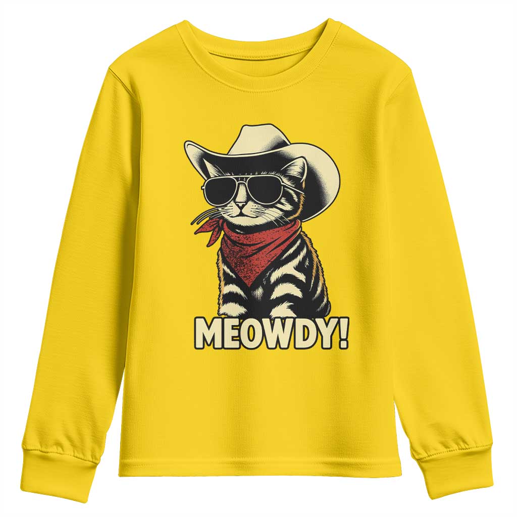 Vintage Cowboy Cat Youth Sweatshirt Retro 90s Western Country Rodeo Meowdy Partner - Wonder Print Shop