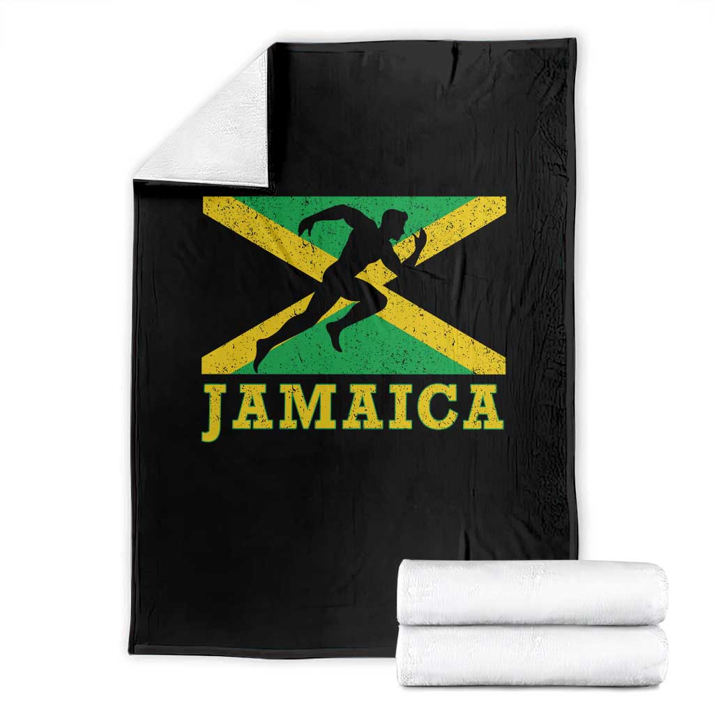 Jamaican Flag Track And Field Throw Blanket Retro Vintage Jamaica Runner Track Team - Wonder Print Shop