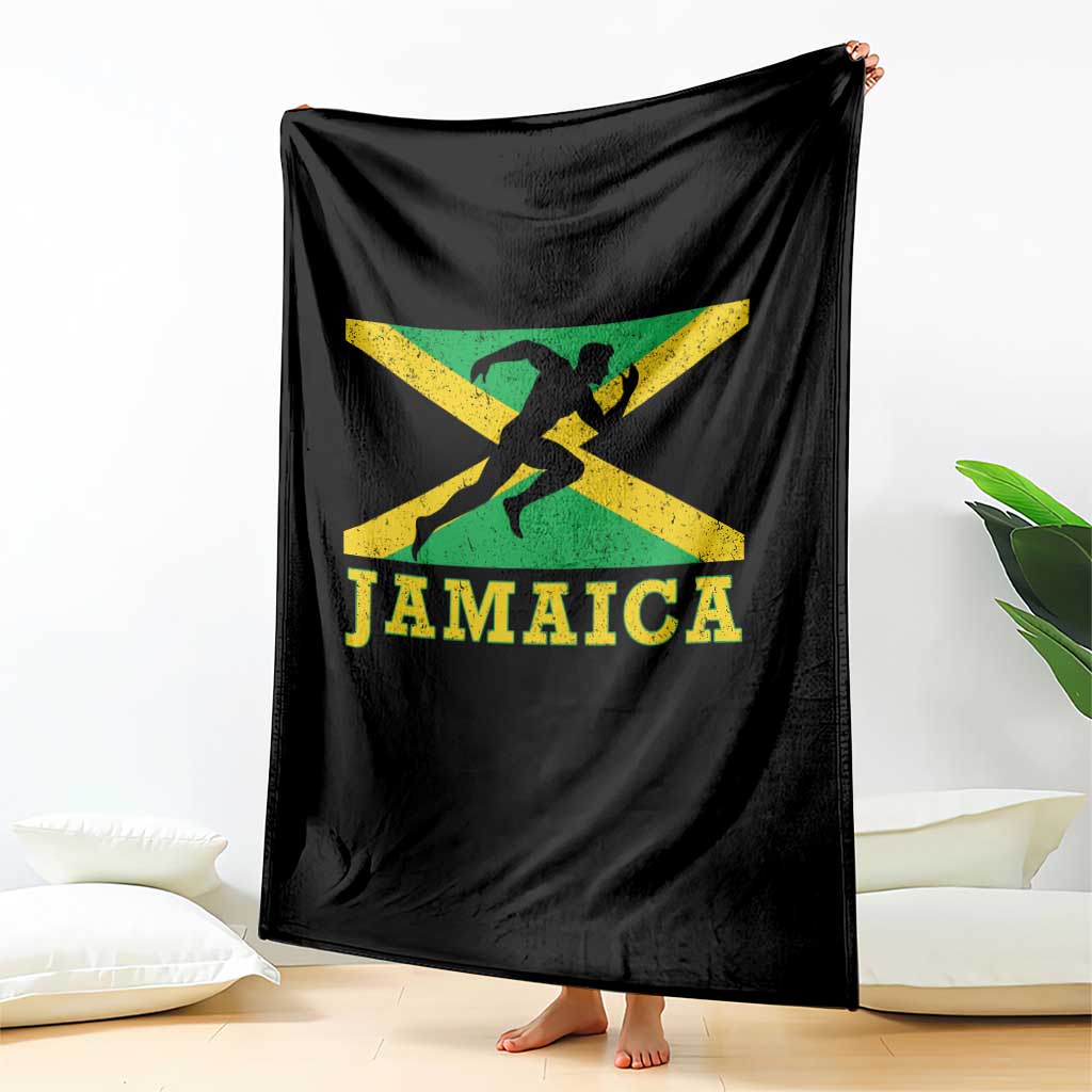 Jamaican Flag Track And Field Throw Blanket Retro Vintage Jamaica Runner Track Team - Wonder Print Shop