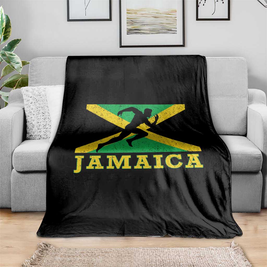 Jamaican Flag Track And Field Throw Blanket Retro Vintage Jamaica Runner Track Team - Wonder Print Shop