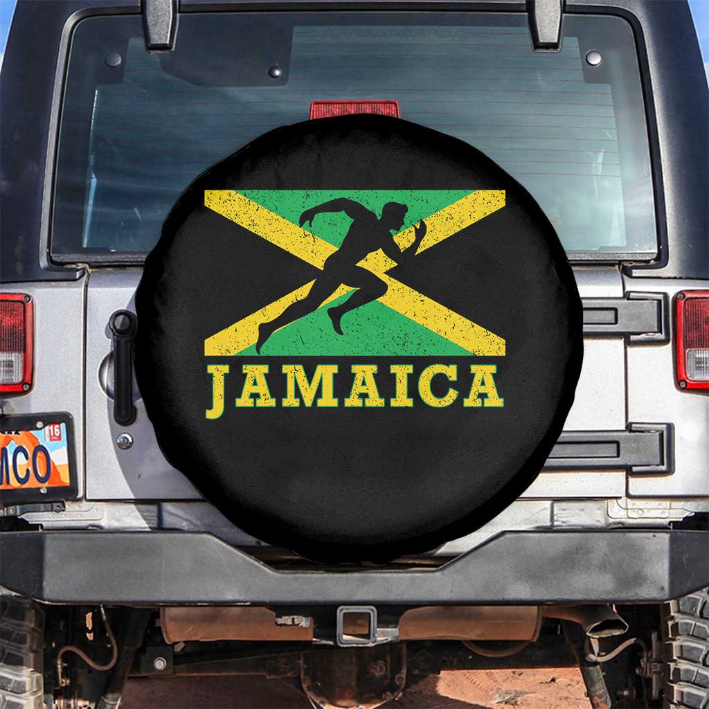 Jamaican Flag Track And Field Spare Tire Cover Retro Vintage Jamaica Runner Track Team - Wonder Print Shop