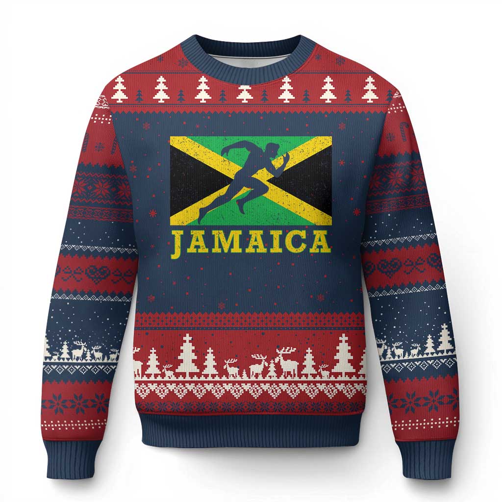 Jamaican Flag Track And Field Ugly Christmas Sweater Retro Vintage Jamaica Runner Track Team - Wonder Print Shop