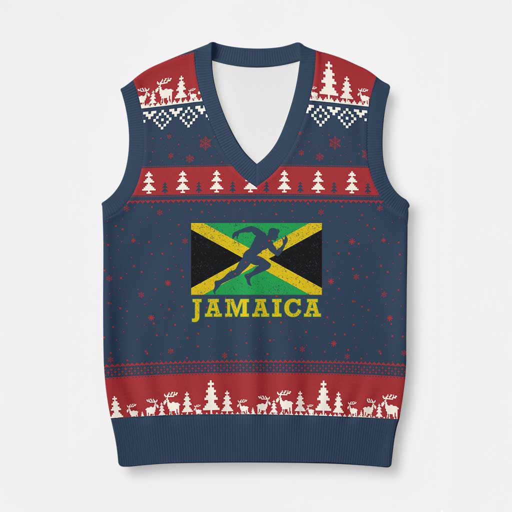 Jamaican Flag Track And Field V-Neck Knit Sweater Vest Retro Vintage Jamaica Runner Track Team - Wonder Print Shop