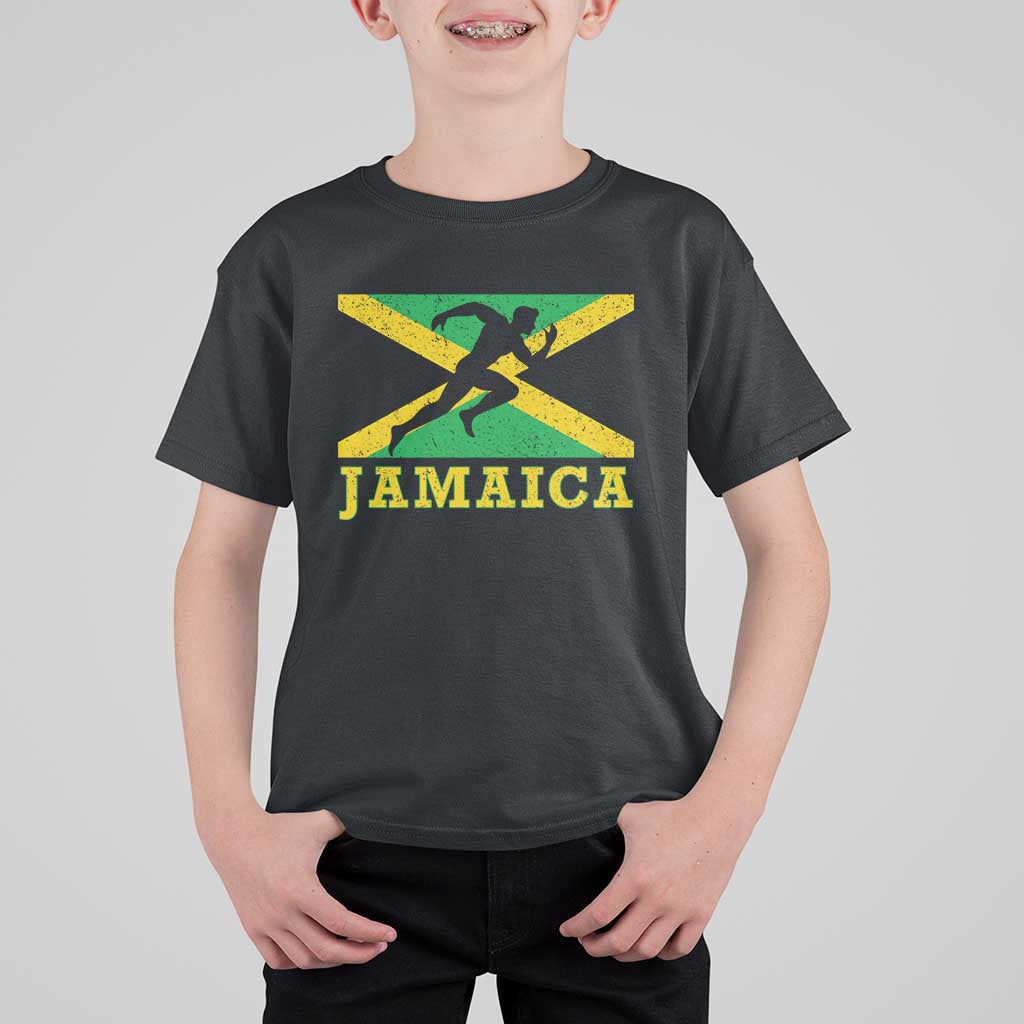 Jamaican Flag Track And Field T Shirt For Kid Retro Vintage Jamaica Runner Track Team - Wonder Print Shop