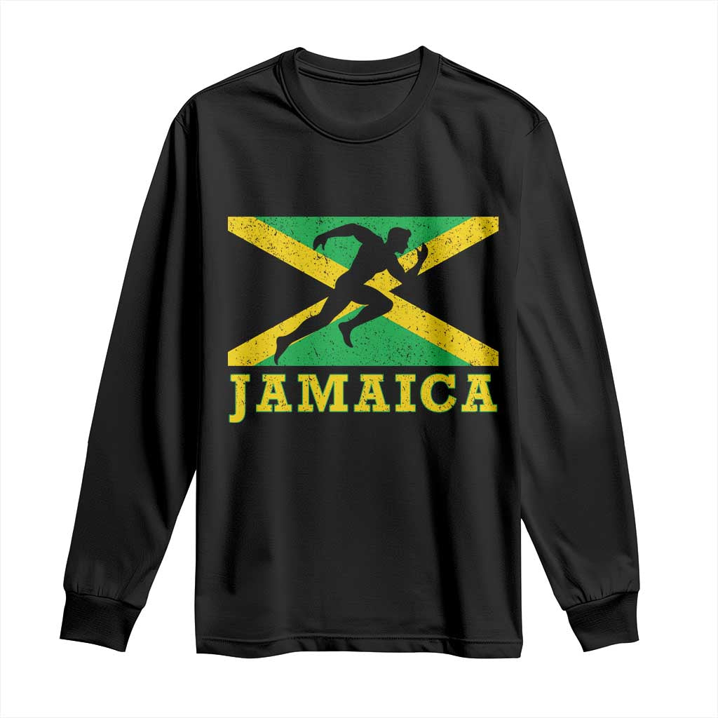 Jamaican Flag Track And Field Long Sleeve Shirt Retro Vintage Jamaica Runner Track Team - Wonder Print Shop