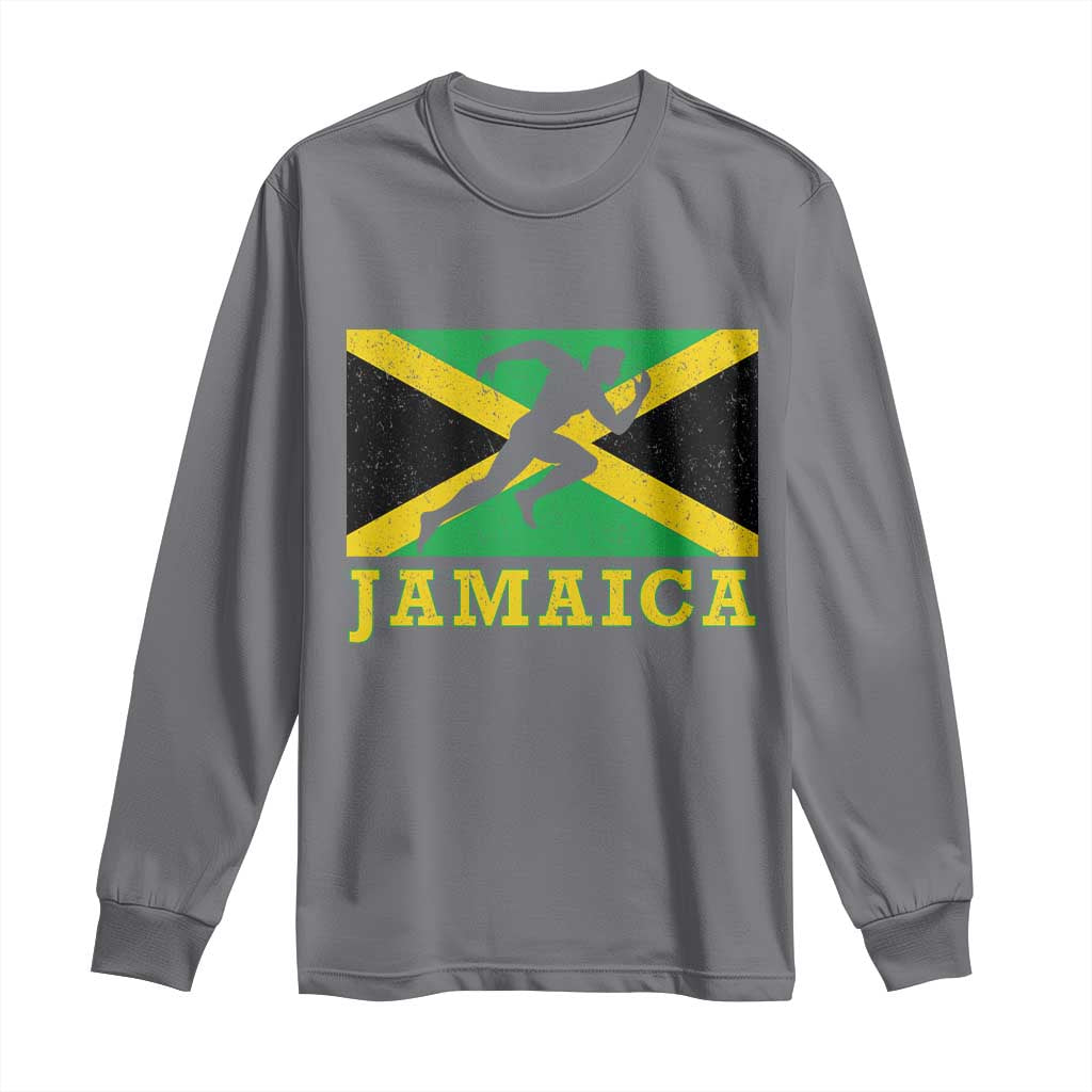 Jamaican Flag Track And Field Long Sleeve Shirt Retro Vintage Jamaica Runner Track Team - Wonder Print Shop