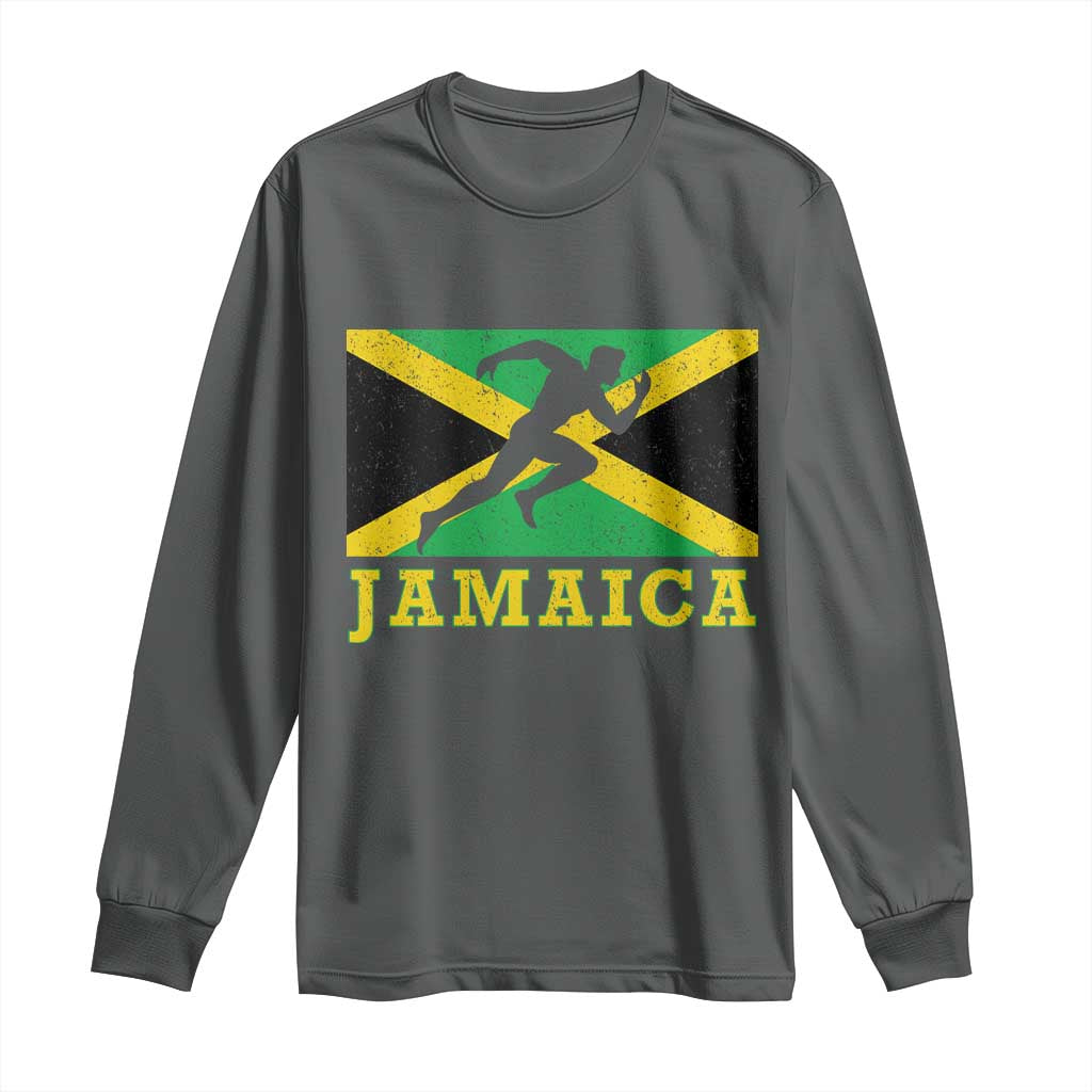 Jamaican Flag Track And Field Long Sleeve Shirt Retro Vintage Jamaica Runner Track Team - Wonder Print Shop