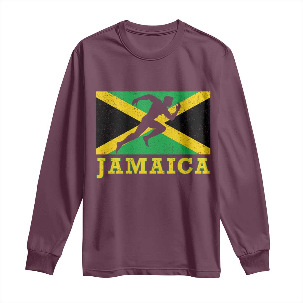 Jamaican Flag Track And Field Long Sleeve Shirt Retro Vintage Jamaica Runner Track Team - Wonder Print Shop
