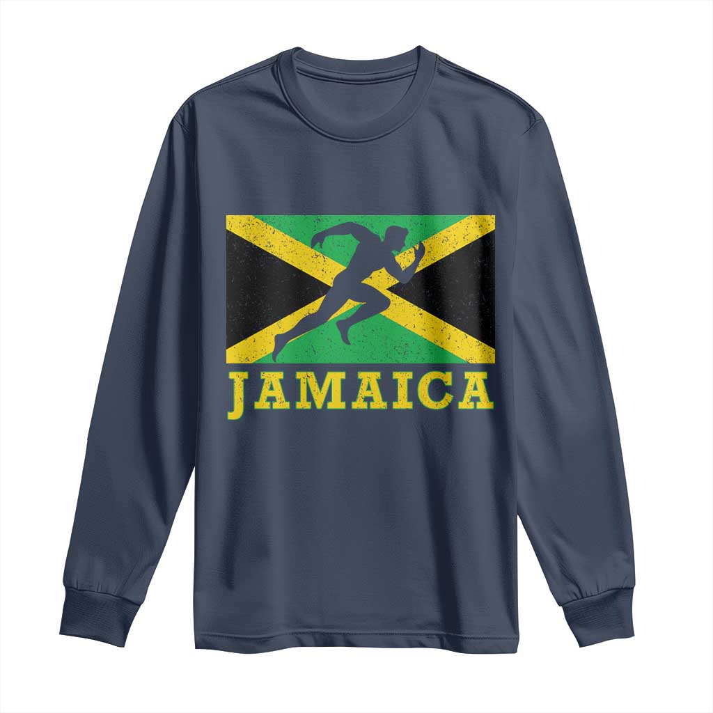 Jamaican Flag Track And Field Long Sleeve Shirt Retro Vintage Jamaica Runner Track Team - Wonder Print Shop
