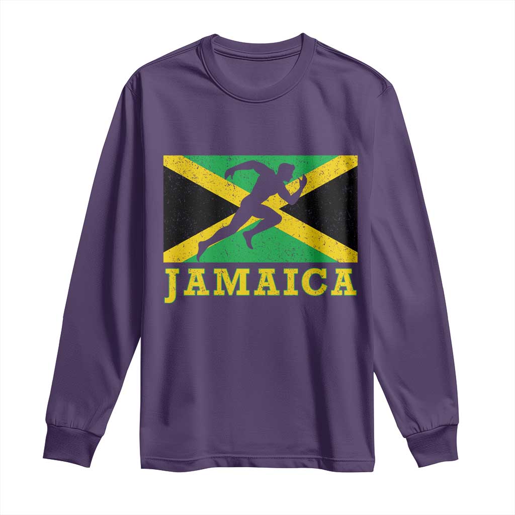 Jamaican Flag Track And Field Long Sleeve Shirt Retro Vintage Jamaica Runner Track Team - Wonder Print Shop