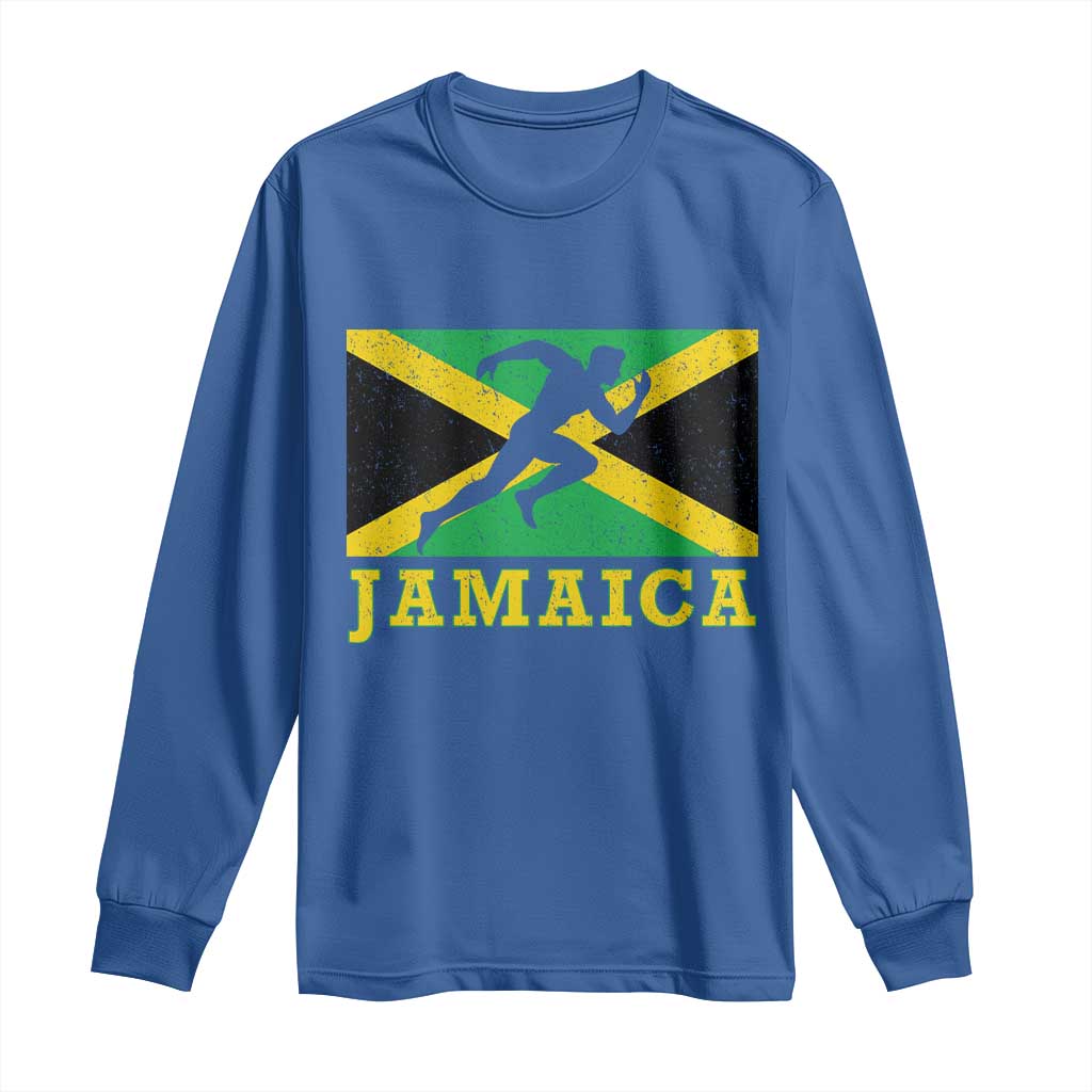 Jamaican Flag Track And Field Long Sleeve Shirt Retro Vintage Jamaica Runner Track Team - Wonder Print Shop