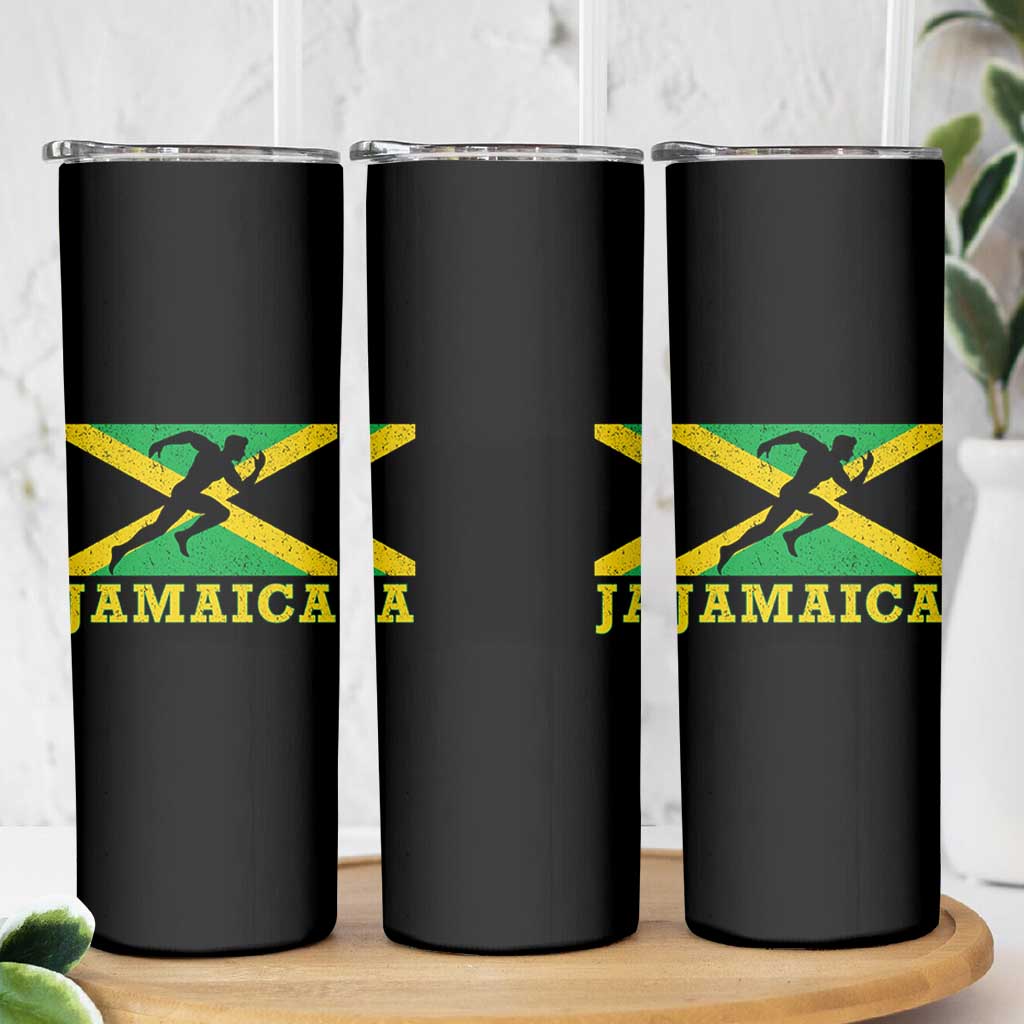 Jamaican Flag Track And Field Skinny Tumbler Retro Vintage Jamaica Runner Track Team - Wonder Print Shop