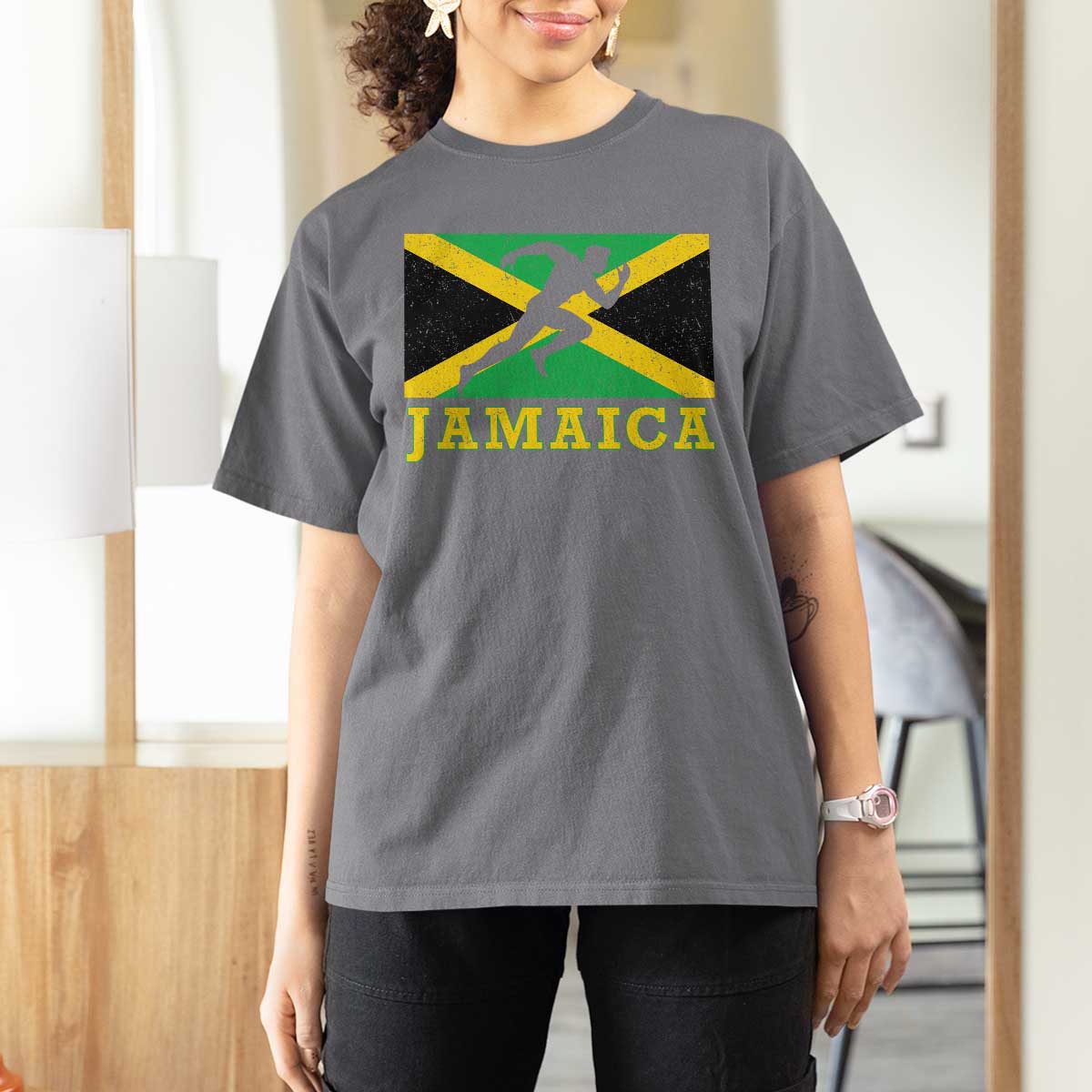 Jamaican Flag Track And Field T Shirt For Women Retro Vintage Jamaica Runner Track Team - Wonder Print Shop