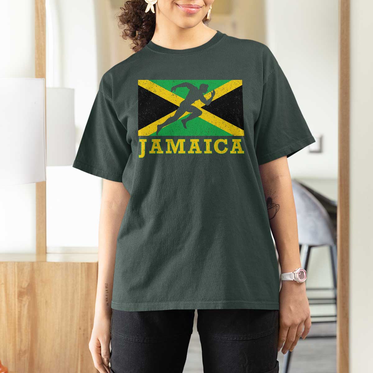 Jamaican Flag Track And Field T Shirt For Women Retro Vintage Jamaica Runner Track Team - Wonder Print Shop