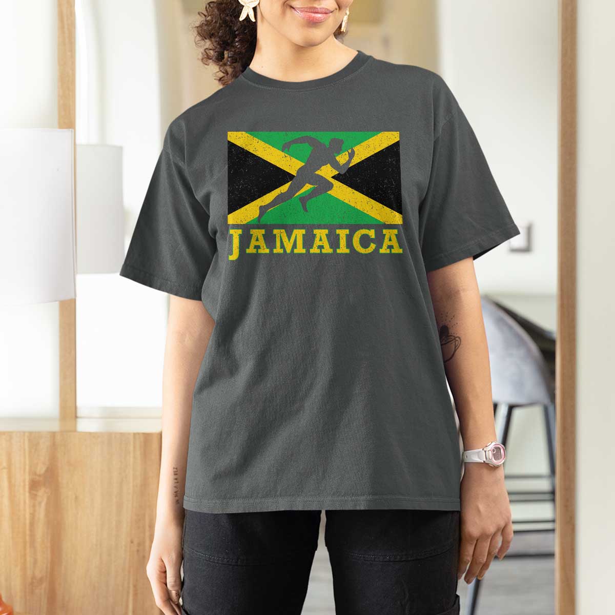 Jamaican Flag Track And Field T Shirt For Women Retro Vintage Jamaica Runner Track Team - Wonder Print Shop