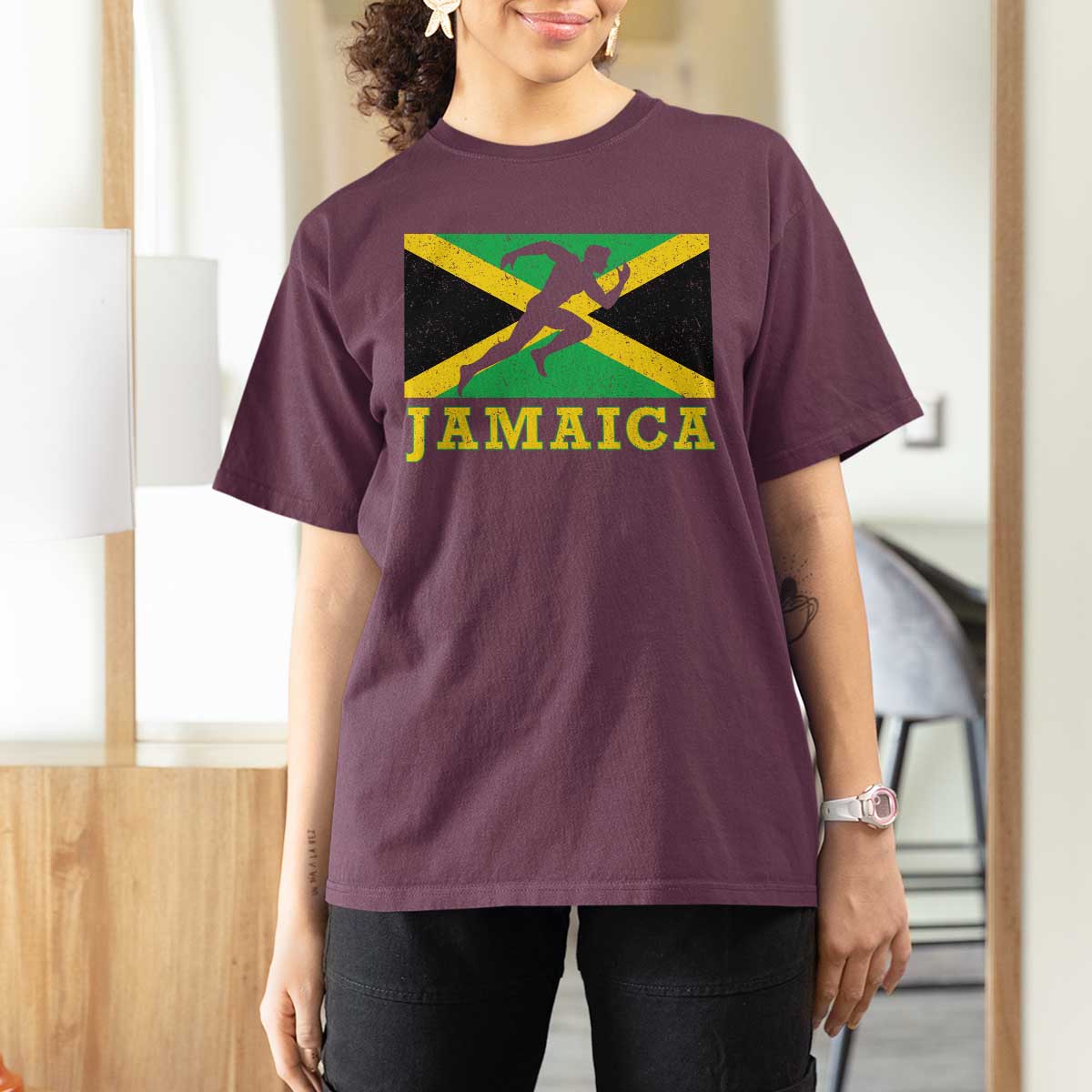 Jamaican Flag Track And Field T Shirt For Women Retro Vintage Jamaica Runner Track Team - Wonder Print Shop