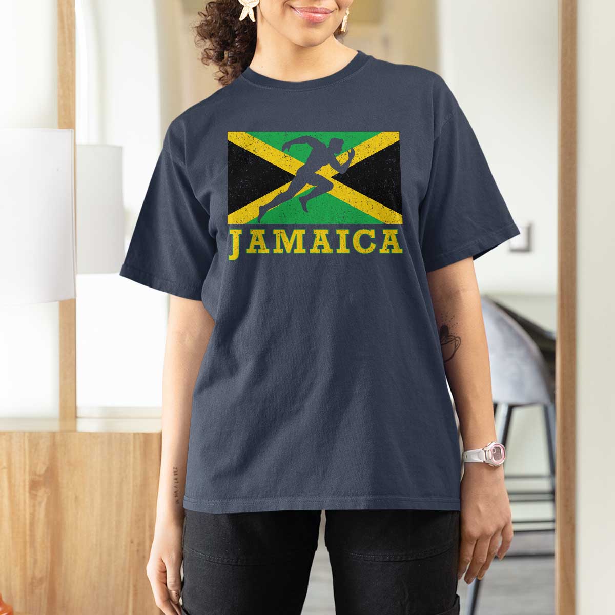 Jamaican Flag Track And Field T Shirt For Women Retro Vintage Jamaica Runner Track Team - Wonder Print Shop