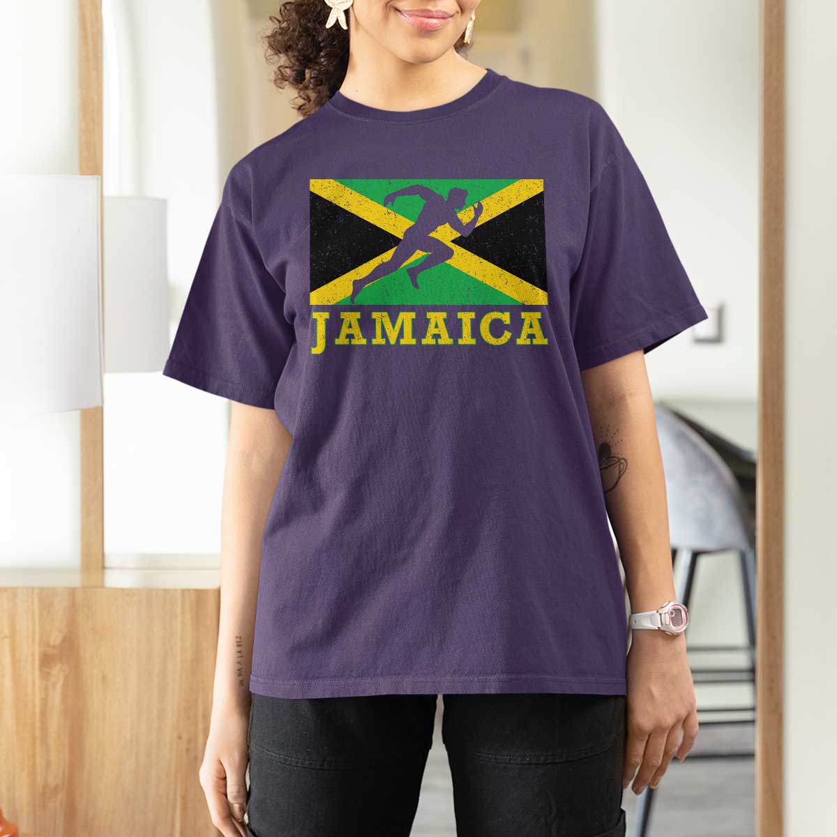 Jamaican Flag Track And Field T Shirt For Women Retro Vintage Jamaica Runner Track Team - Wonder Print Shop