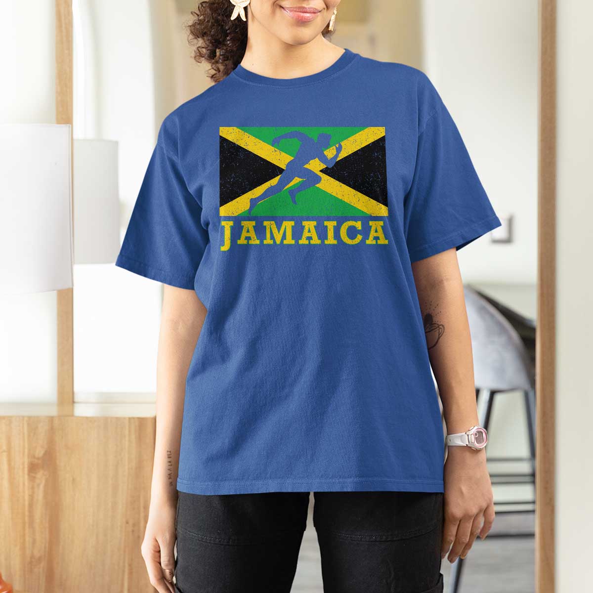 Jamaican Flag Track And Field T Shirt For Women Retro Vintage Jamaica Runner Track Team - Wonder Print Shop