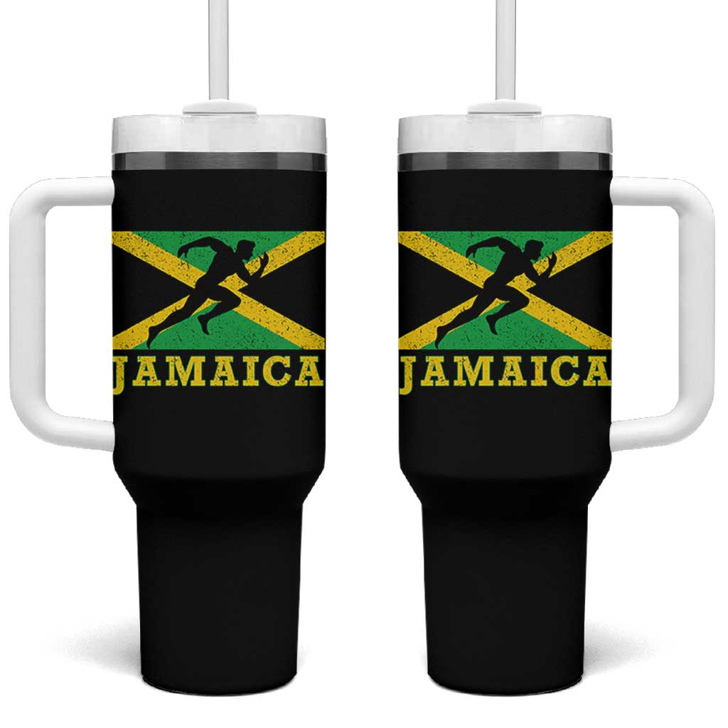 Jamaican Flag Track And Field Tumbler With Handle Retro Vintage Jamaica Runner Track Team - Wonder Print Shop