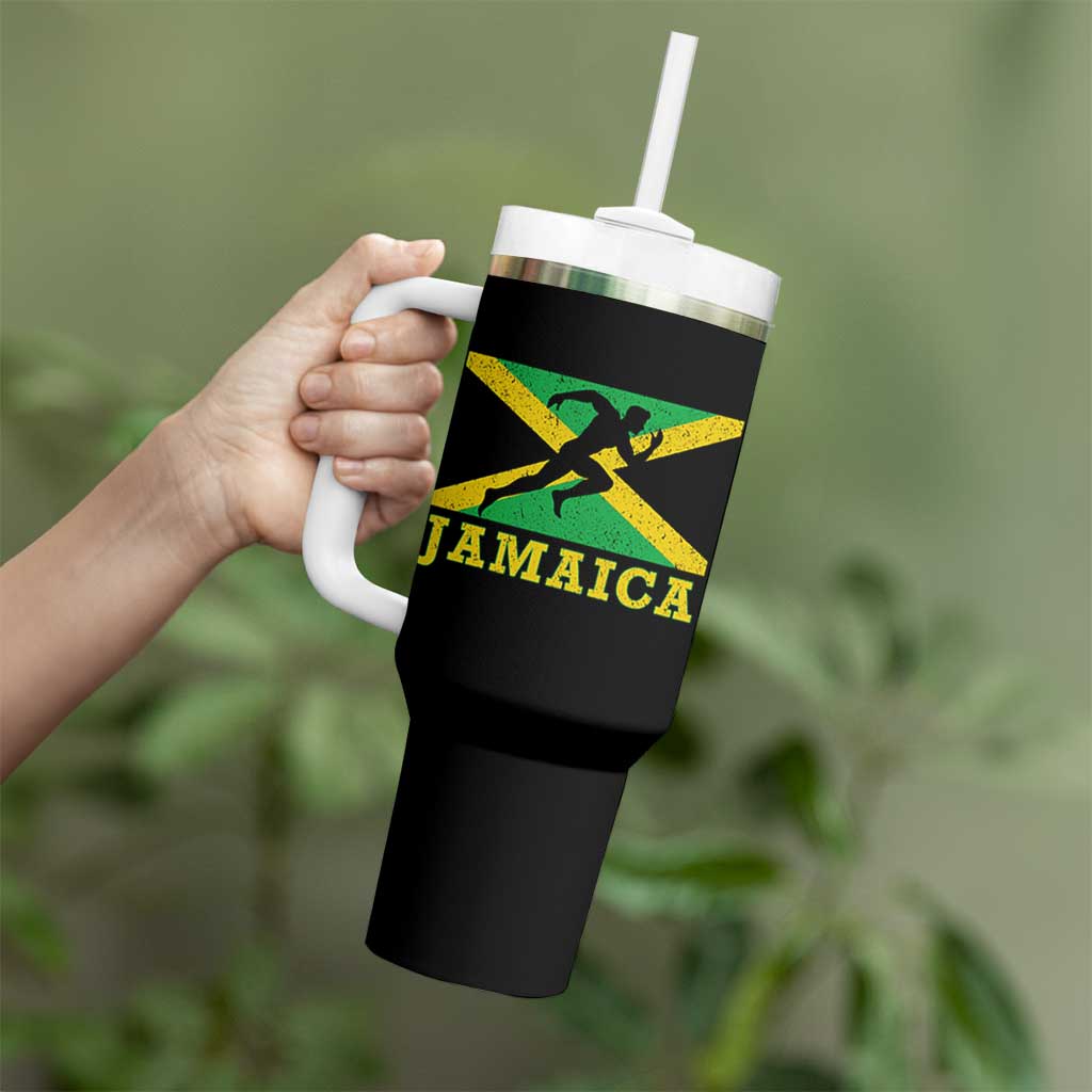 Jamaican Flag Track And Field Tumbler With Handle Retro Vintage Jamaica Runner Track Team - Wonder Print Shop