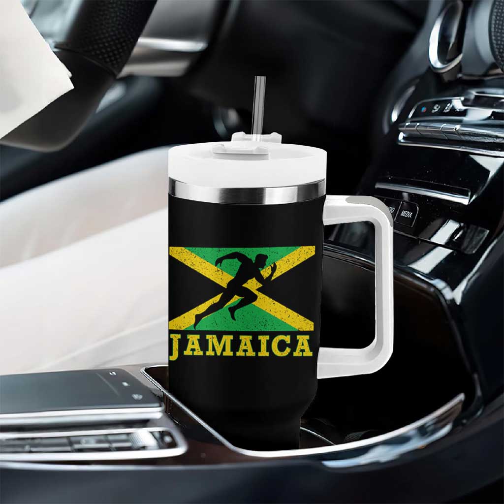 Jamaican Flag Track And Field Tumbler With Handle Retro Vintage Jamaica Runner Track Team - Wonder Print Shop