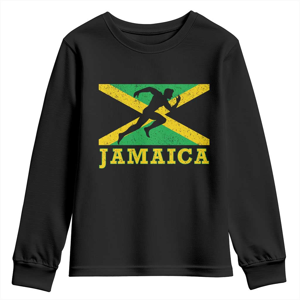 Jamaican Flag Track And Field Youth Sweatshirt Retro Vintage Jamaica Runner Track Team - Wonder Print Shop