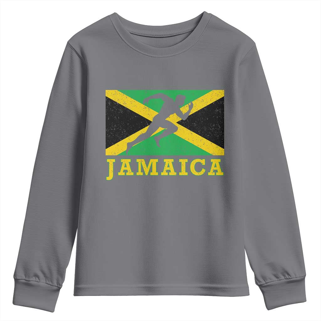 Jamaican Flag Track And Field Youth Sweatshirt Retro Vintage Jamaica Runner Track Team - Wonder Print Shop