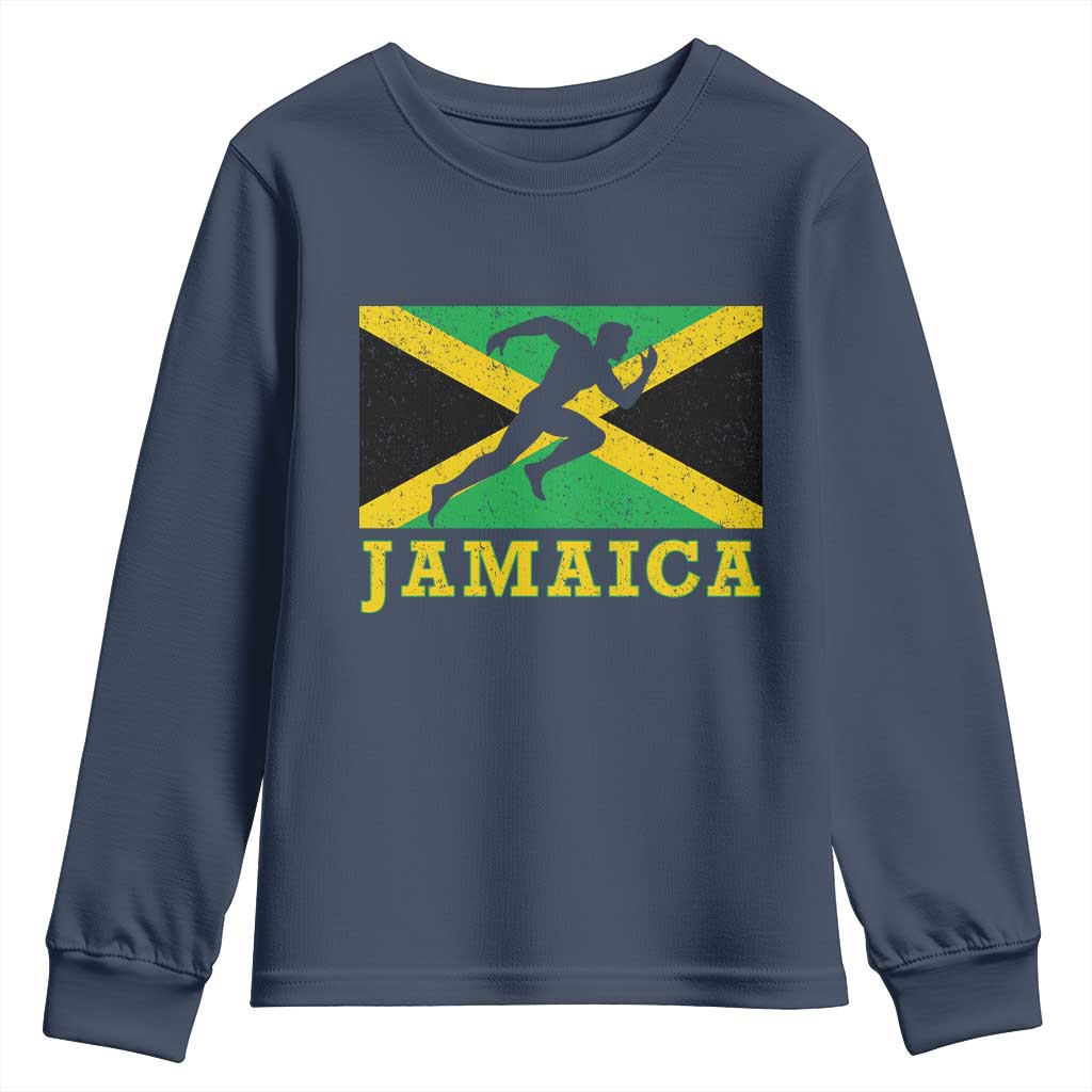 Jamaican Flag Track And Field Youth Sweatshirt Retro Vintage Jamaica Runner Track Team - Wonder Print Shop