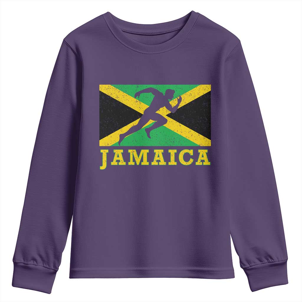 Jamaican Flag Track And Field Youth Sweatshirt Retro Vintage Jamaica Runner Track Team - Wonder Print Shop