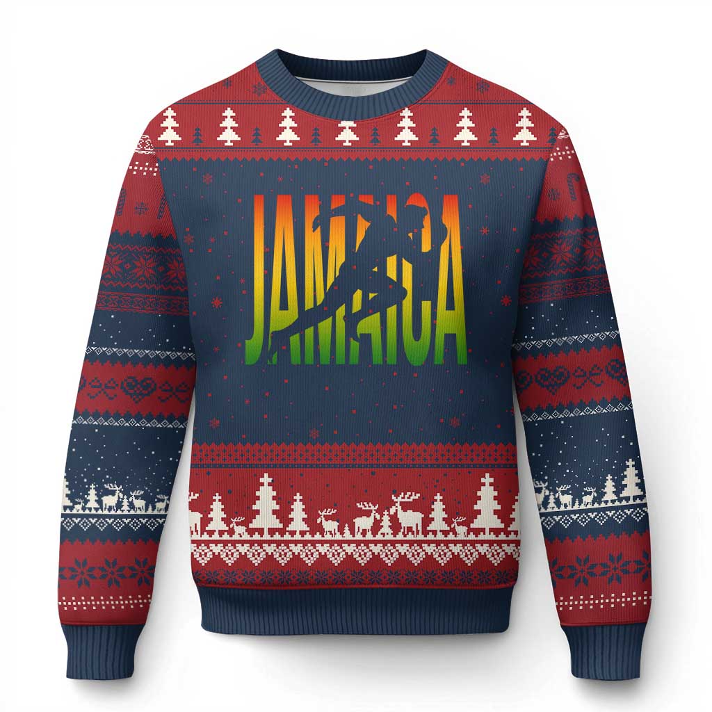 Jamaica Track And Field Ugly Christmas Sweater Retro Vintage Sport Jamaican Flag - Wonder Print Shop