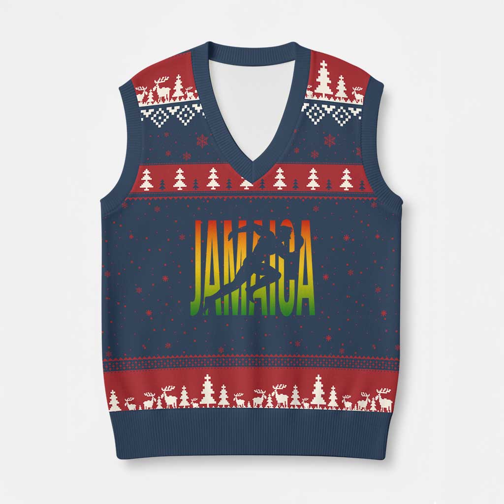 Jamaica Track And Field V-Neck Knit Sweater Vest Retro Vintage Sport Jamaican Flag - Wonder Print Shop