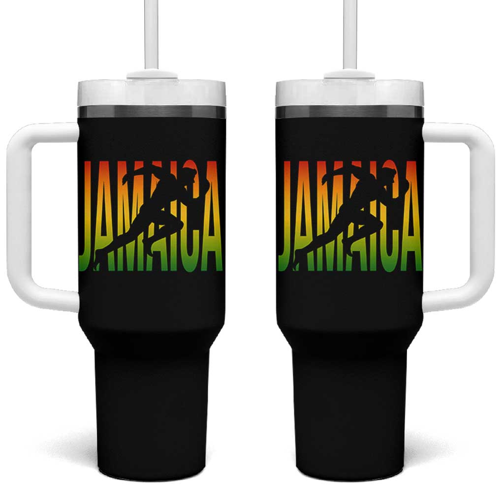 Jamaica Track And Field Tumbler With Handle Retro Vintage Sport Jamaican Flag - Wonder Print Shop