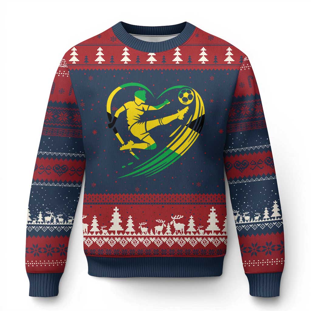 Jamaica Soccer Ugly Christmas Sweater Jamaican Flag Reggae Football Caribbean Pride - Wonder Print Shop